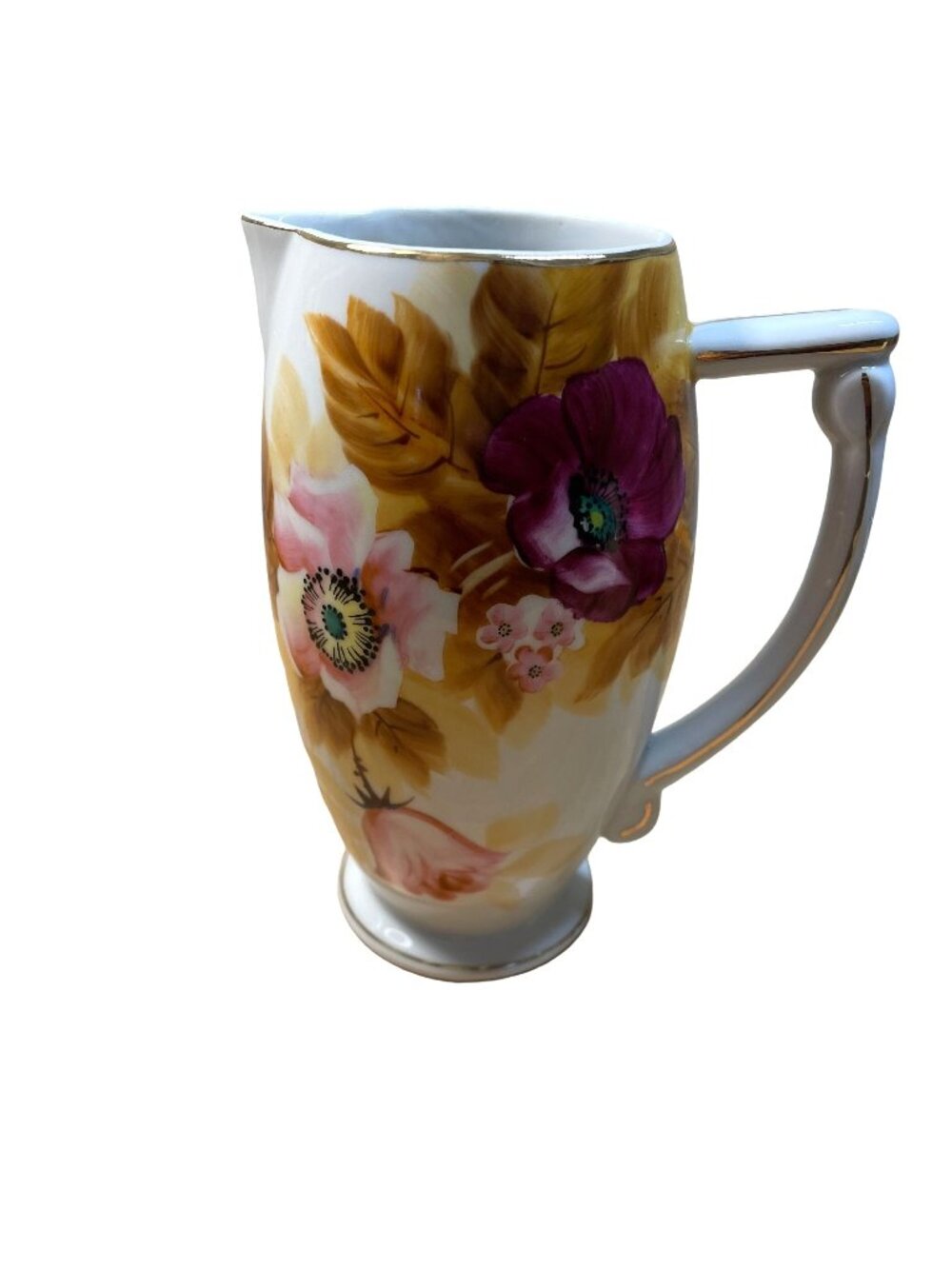 Vintage Ucagco Japan Tall Creamer Pitcher Handpainted Floral Gold Trim